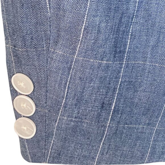 Michael Kors Blue Windowpane Linen Blazer Womens 14R Tailored Fully Lined 2 Butt - Picture 4 of 11